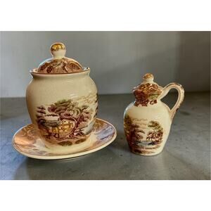 Nasco Mountain Woodland Sugar Bowl & Pepper Shaker - Vintage Japan - As-Is